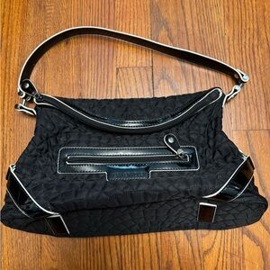 Vera Bradley Black Microfiber patent leather shoulder Satchel Purse Bag VTG Y2K